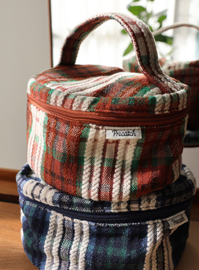 手提大容量格纹化妆箱大号宿舍桌面多功能收纳箱美状护肤品整理箱