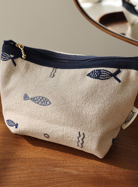 美摘刺绣化妆包日系简洁收纳小袋旅行便携拉链手拿包民族风内胆包