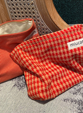 美摘本命年橘红大红色女孩大容量便携化妆包帆布化妆品整理收纳袋