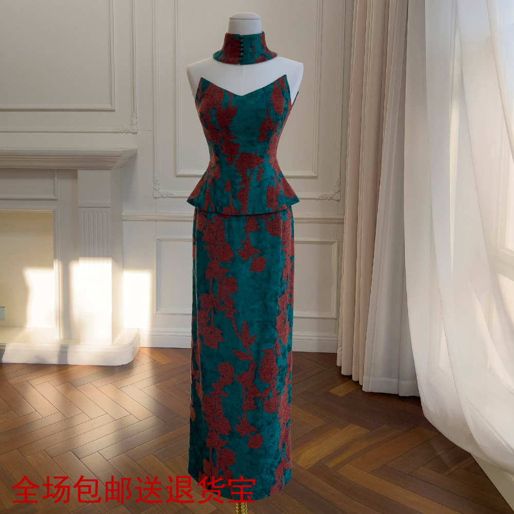 法式时尚修身优雅气质提花新中式设计国风上衣搭配长款收腰半身裙