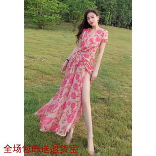 沙滩海边度假裙小清新甜美初恋桔梗风连衣裙 碎花长裙女夏2025新款