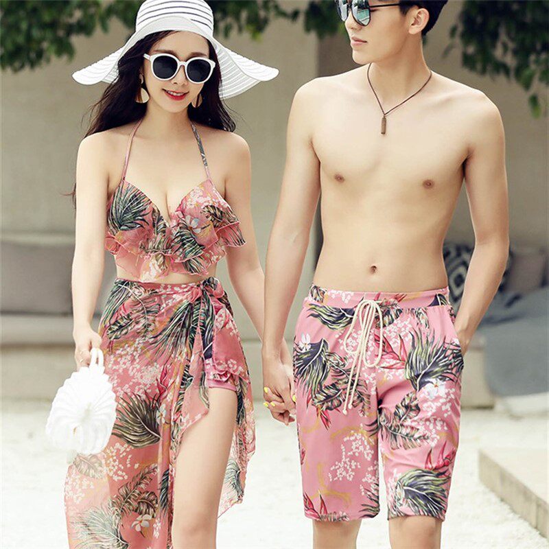 游泳衣女性感钢托聚拢平角分体显瘦比基尼三件套度假沙滩情侣泳装