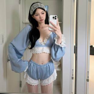 分体高腰比基尼度假 2026游泳衣女泡温泉性感欧美辣妹蕾丝港风长袖