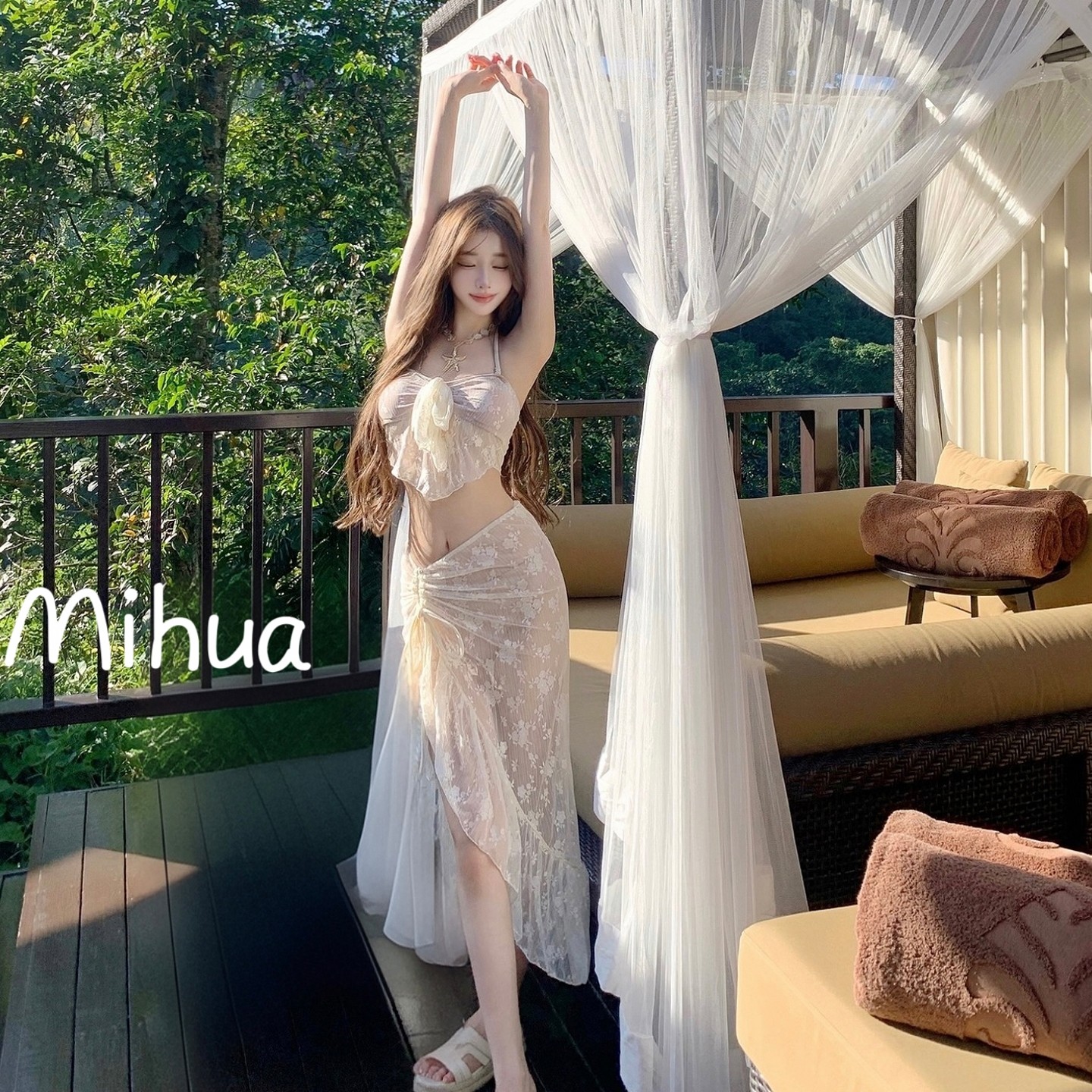 Miss米花儿2026新款比基尼泳衣女性感长裙分体三件套高腰显瘦度假