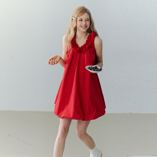 吊带海边短款 背心花苞连衣裙 红色玫瑰花无袖 SOURGRAPE葡萄不太酸