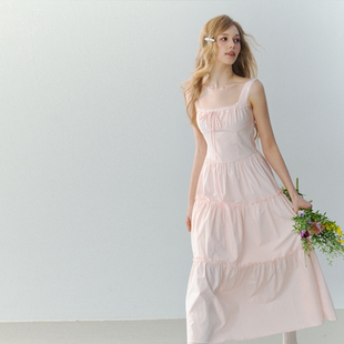 度假花边连衣裙长裙春夏新款 初恋粉吊带无袖 SOURGRAPE葡萄不太酸