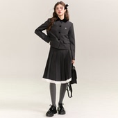 女 外套百褶裙套装 SOURGRAPE葡萄不太酸miu系学院风设计感短款 西装