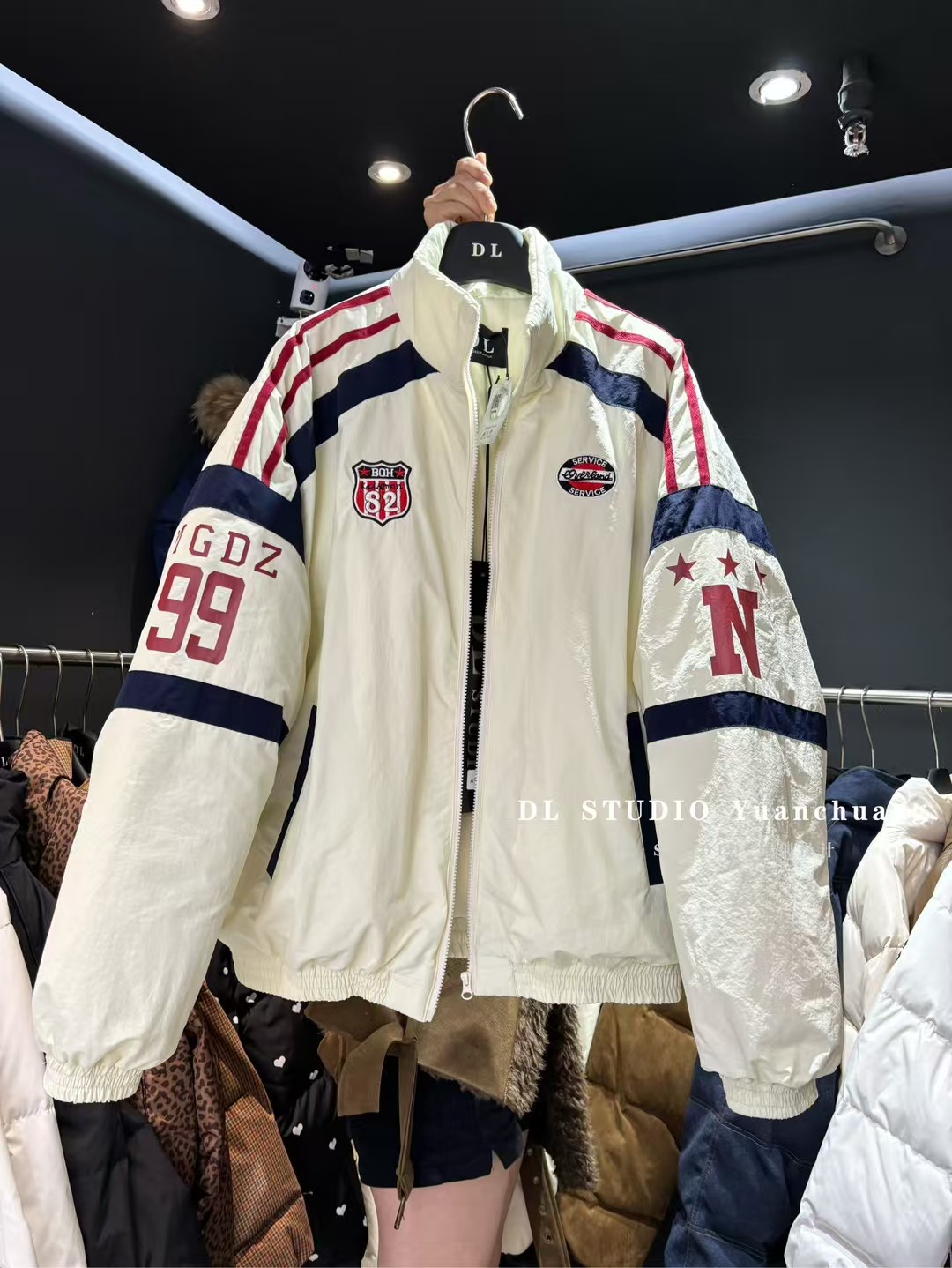 欧洲站2025冬季新款美式撞色字母立领短款羽绒服百搭外套女9698