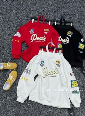 DL 2026冬季新款美式复古字母印花挂脖一字肩卫衣女上衣潮A10052