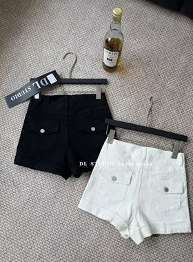 复古辣妹纯色高腰显瘦包臀热裤工装牛仔短裤女春季新款百搭A10076