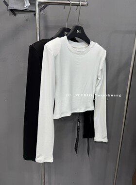 CMEMM2026春季新款韩版时尚气质条纹圆领短款长袖T恤打底衫女8005