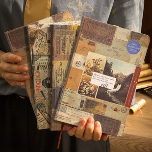 创意复古笔记本子彩色插画ins风A5记事手账本学生文艺精致日记本