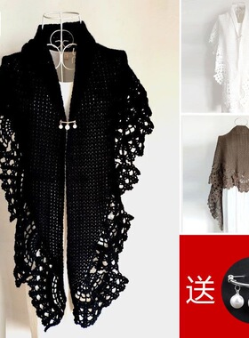 成品 三角花边披肩围巾两用  纯手工编织钩花 春秋冬季 休闲时尚