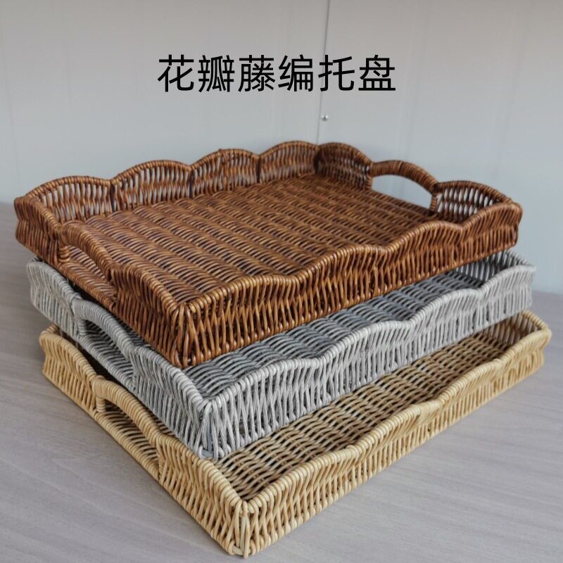 仿藤编织长方形水果大托盘展示点
