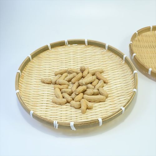 竹编织收纳盘圆形簸箕浅口晾晒篮