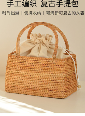 越南纯手工编织秋藤野餐提篮异域风情田园风家用采摘藤编收纳手提