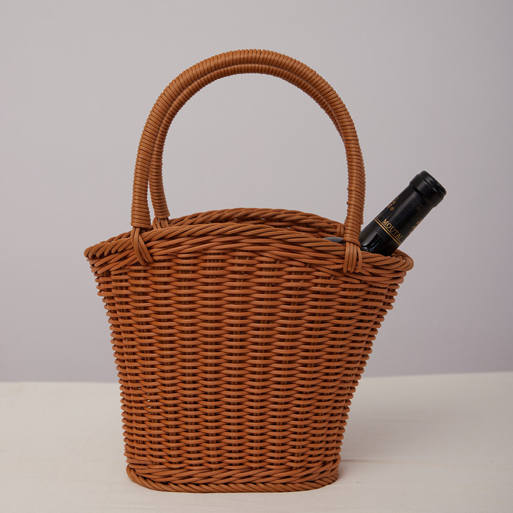 仿藤编织篮手提花蓝酒吧红酒各类酒水收纳篮桌面餐厅酒店野餐提酒