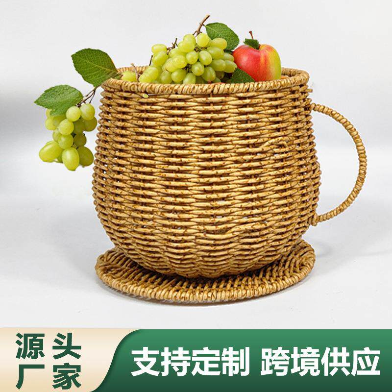 跨镜手工藤编织咖啡收纳杯家居干