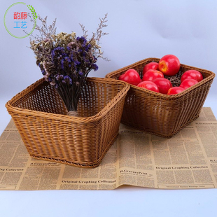 仿藤编篮正方形整理收纳篮超市蔬菜陈列篮水果展示筐零食筐水果篮