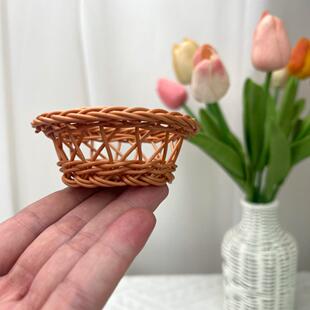 仿藤圆形通花蓝子小号花篮DIY玩具手提篮微景观装饰篮筐手提花篮