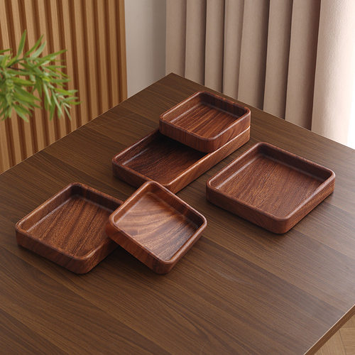 木托盘日式黑胡桃木点心盘家用糕