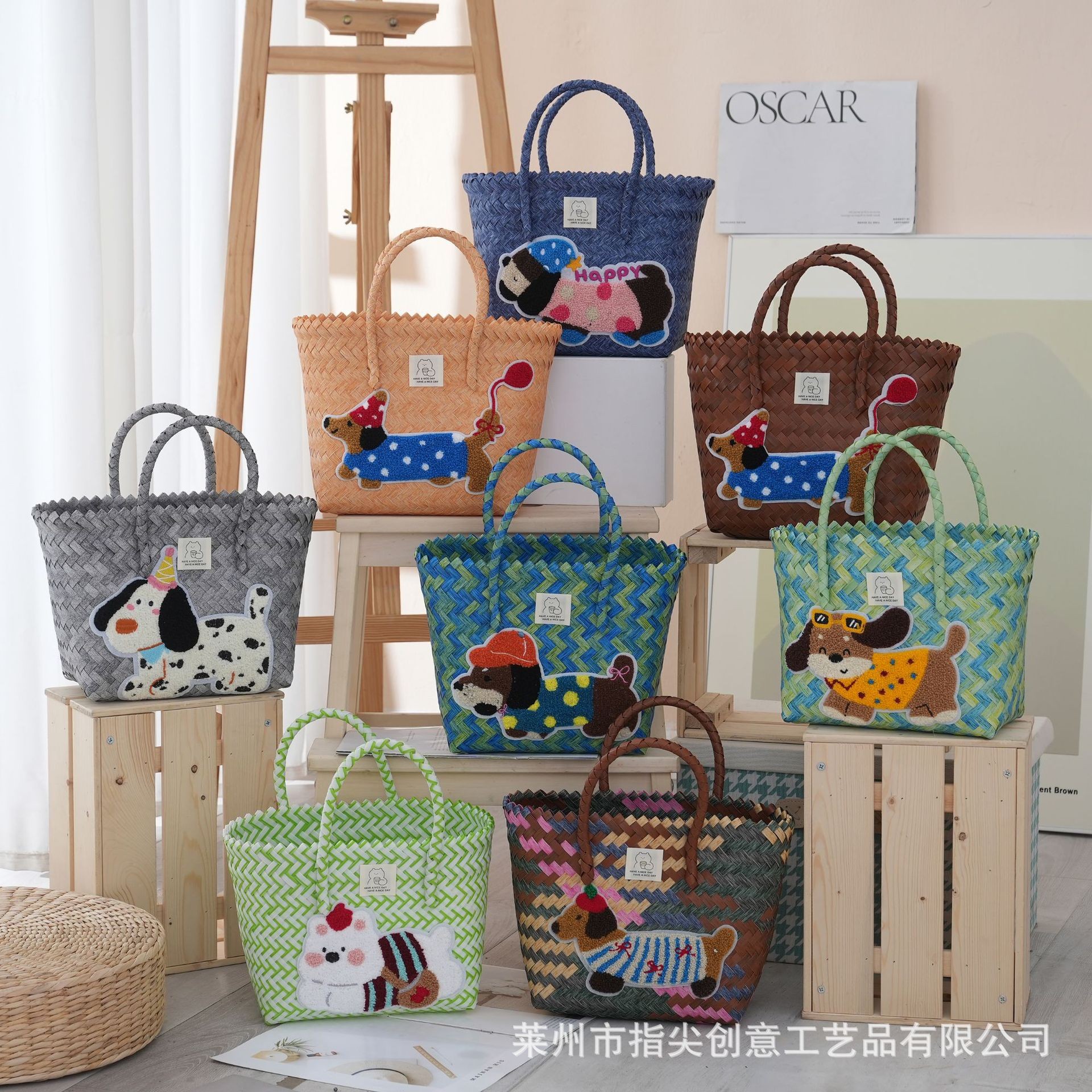 新款卡通腊肠狗手工编织包菜篮子