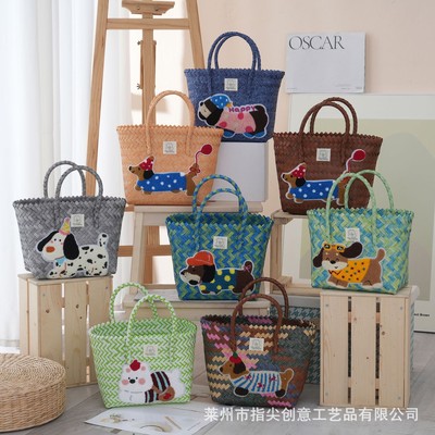 新款卡通腊肠狗手工编织包菜篮子