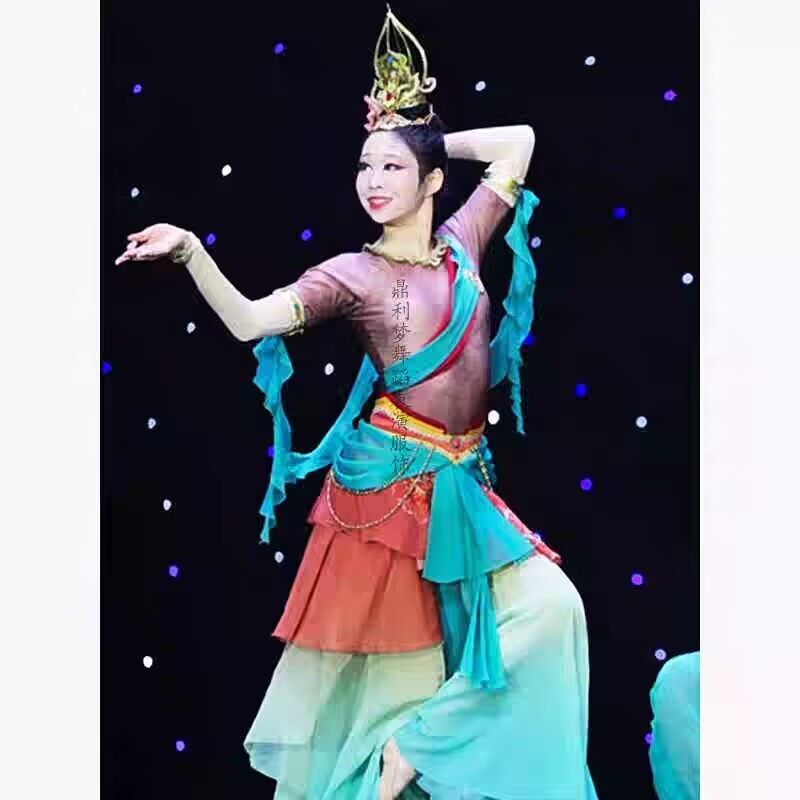 敦煌飞天演出服远古的呼唤反弹琵琶少儿中国风异域丝路古典舞蹈服