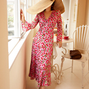 法式 收腰印花连衣裙碎花提花植绒长裙72315 风情浪漫复古长袖