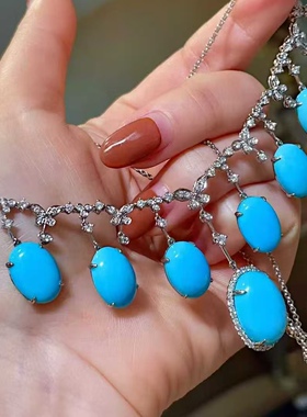 PT950钻石镶嵌奢华大气的睡美人蓝松套链 主石43.27克拉 古典惊艳