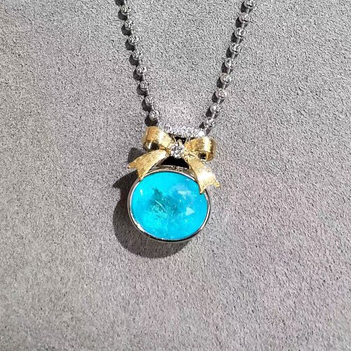 18K金钻石镶嵌 霓虹蓝帕拉伊巴吊坠 主石2.51ct 好甜好可爱