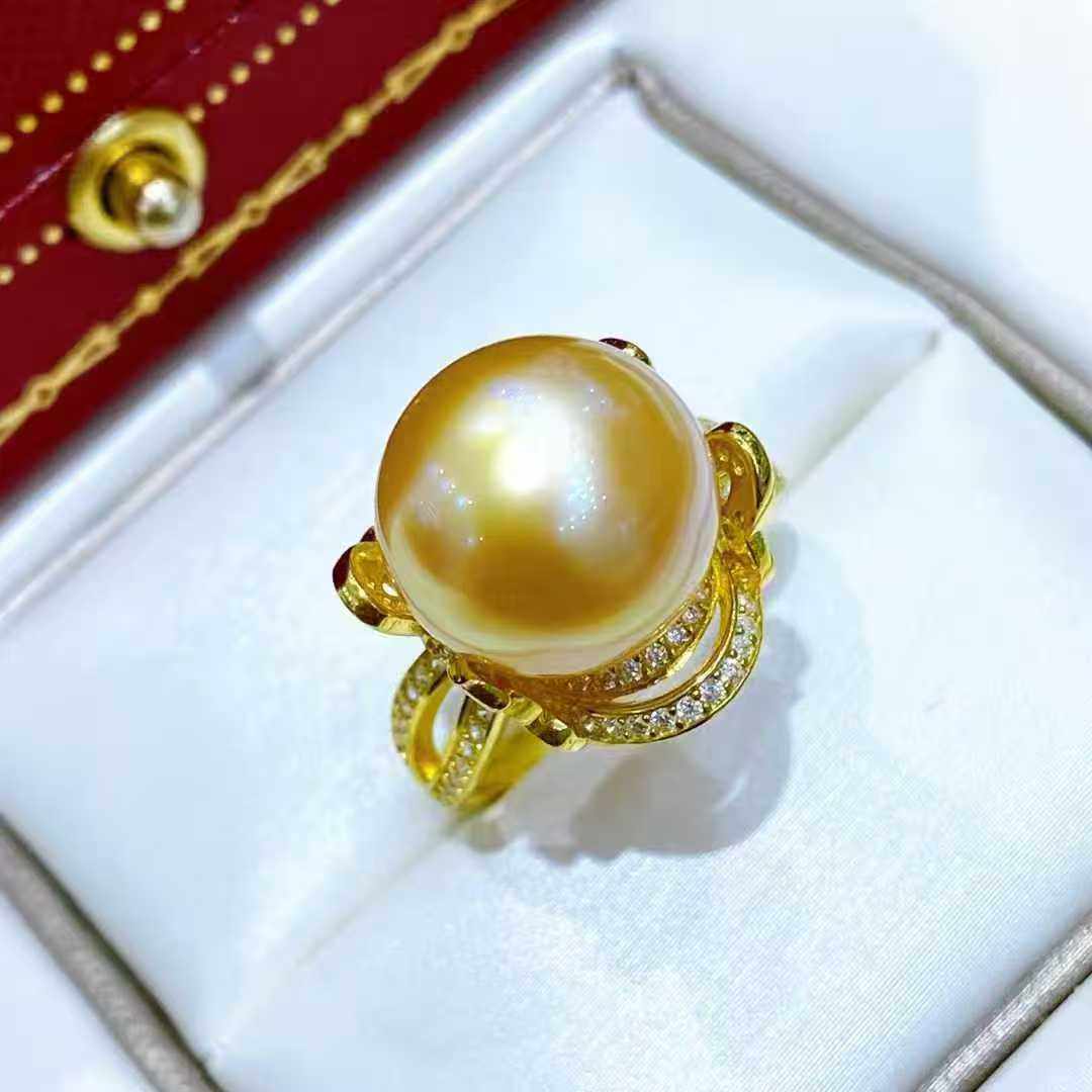 天然海水12.4MM南洋金珠戒指 极光深金色正圆 丝带蝴蝶结设计,珠宝/钻石/翡翠,手饰,淘宝优惠券,粉丝福利购,淘宝优惠卷