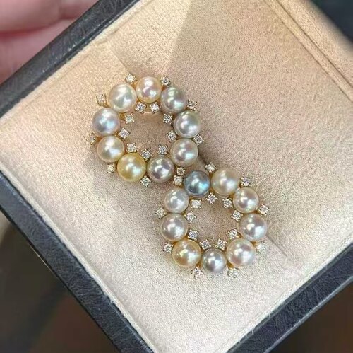 天然海水4-5mm糖果配色多珠甜甜圈耳钉 青春活力的配色 精工银镶