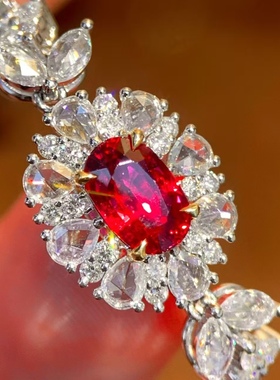 18K金钻石镶嵌 炙热如火 AlGS国际证 莫桑比克无烧鸽血红宝石手链