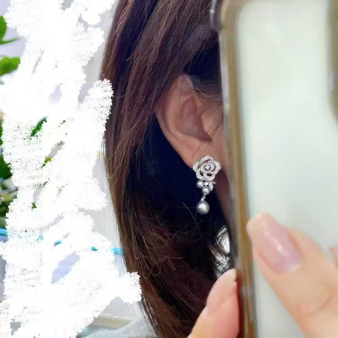 天然海水5-8mm经典大牌设计款 akoya珍珠耳环 耳畔的优雅明媚