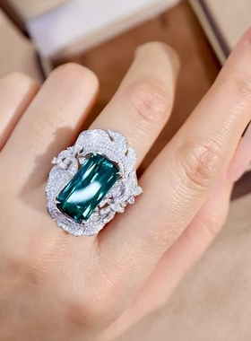 18K金钻石镶嵌 天然碧玺戒指主石13.95克拉 晶体超美令人心醉神迷