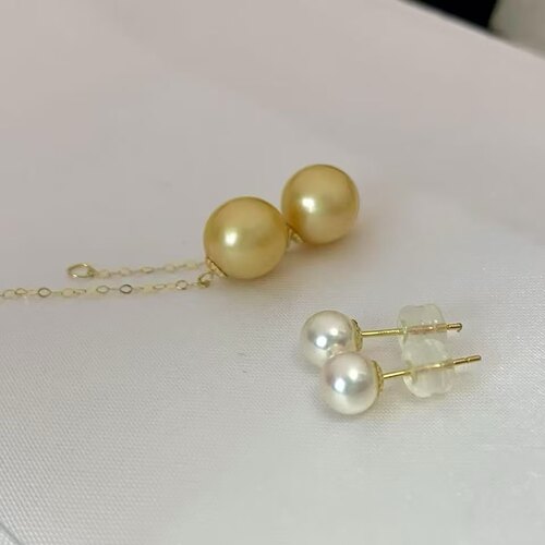 天然海水金珠akoya双珠耳线 18k金精工细作 可拆卸两戴款珠光闪亮
