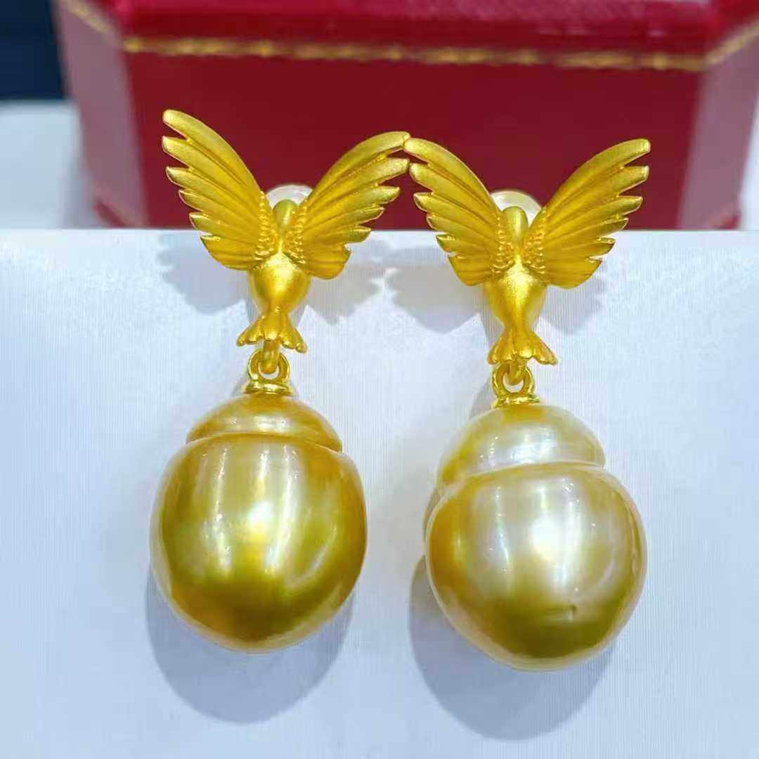 13.5*16.3mm天然色菲律宾浓金巴洛克 新中式漱金鸟纯银耳环,珠宝/钻石/翡翠,耳饰,淘宝优惠券,粉丝福利购,淘宝优惠卷