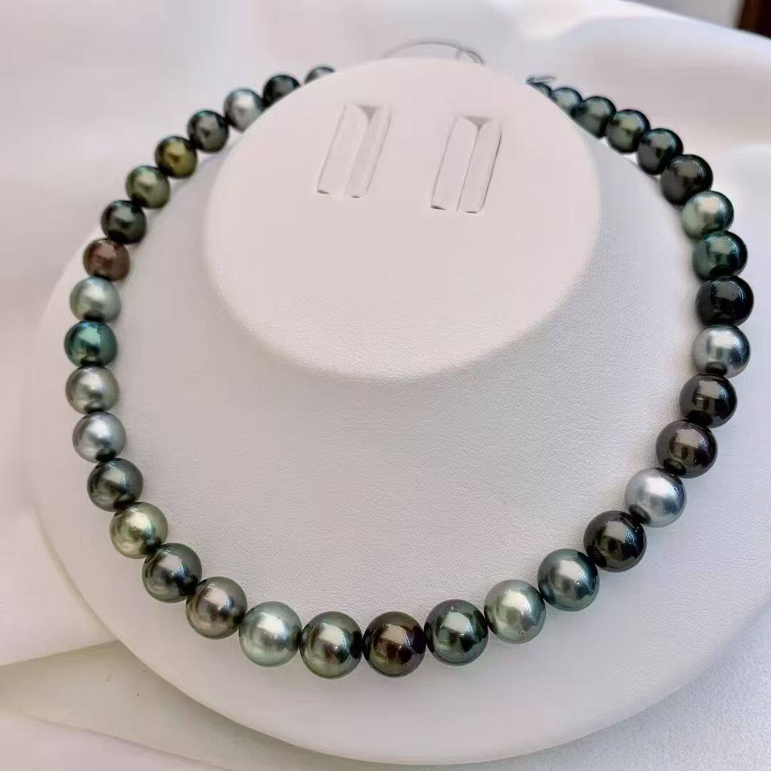 香港珠宝展直播 天然海水10-12mm混彩大溪地珍珠项链 正圆跳跃色