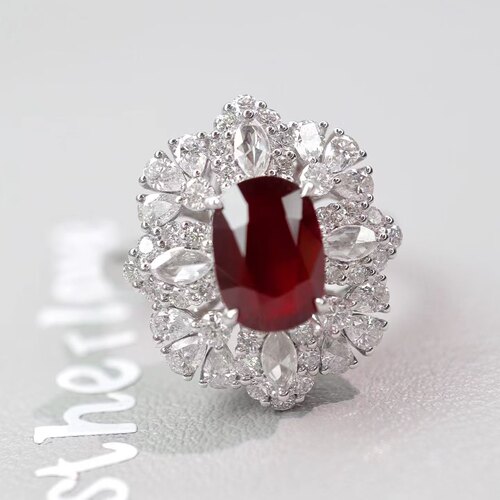 18K金钻石镶嵌天然精品无烧鸽血红宝戒指/吊坠两用款 主石2.53ct
