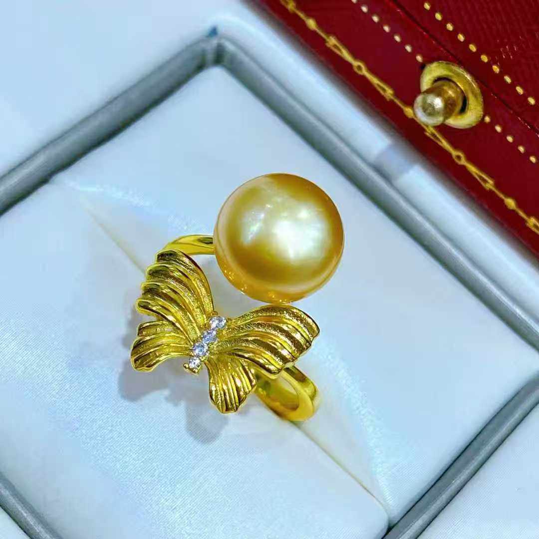 天然海水10.3MM菲律宾浓金珠戒指 日式纯银厚银蝴蝶设计 翩翩飞舞,珠宝/钻石/翡翠,手饰,淘宝优惠券,粉丝福利购,淘宝优惠卷