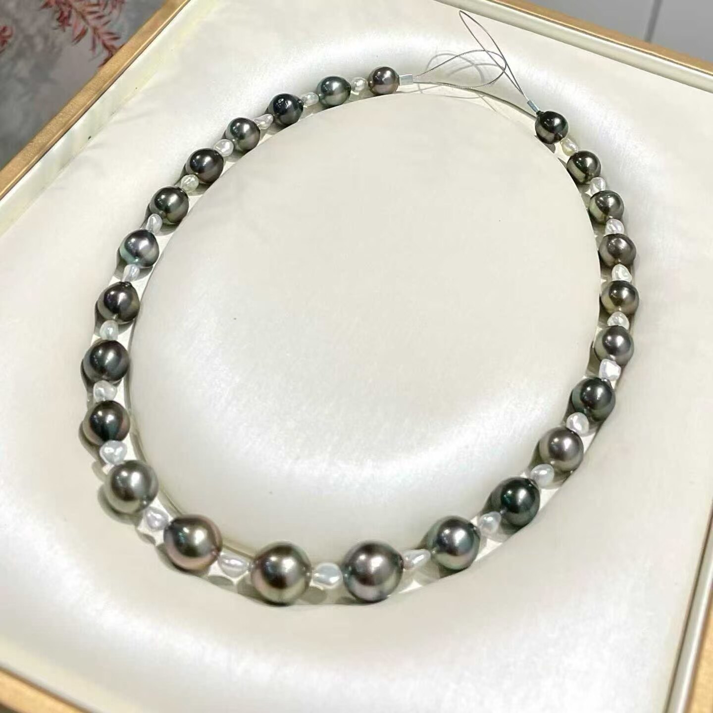 天然海水9-12mm混彩大溪地珍珠项链 澳白keshi5-7mm 炫彩皮光好