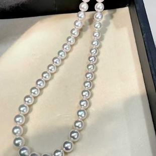 天然海水9 真科研证书 9.5mm大点位RosePremium极光akoya珍珠项链