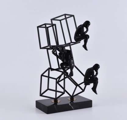 几何金属黑色烤漆铁艺思考者摆件现代简约样板房电视柜雕塑工艺品