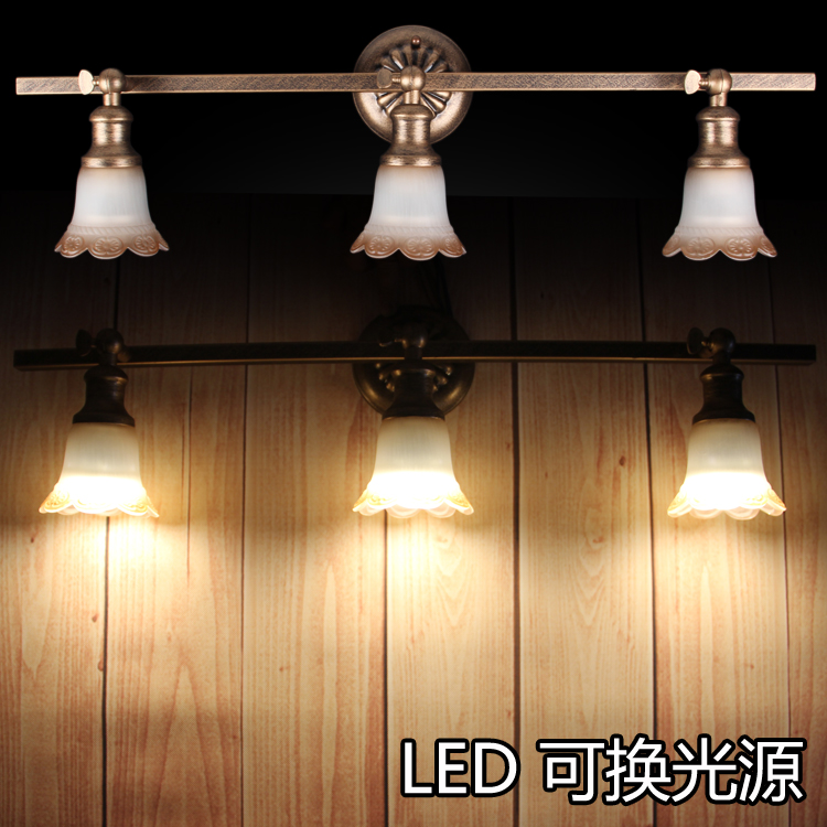 复古北欧欧式三头艺术洗嗽台灯镜前灯led卫生间 酒吧化妆长杆射灯