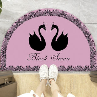 金钻绒现代简约半圆灰色黑天鹅门口进门垫浴室吸水防滑地垫可水洗