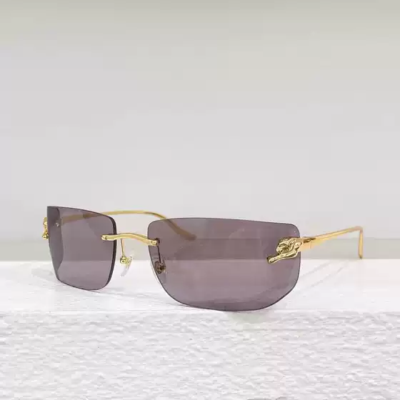 Leopard Head Sunglasses 25 New Style Frameless Metal Sunglasses for Sports, Hiking, Uv Protection, High-End Feel, Trendy for Large Faces