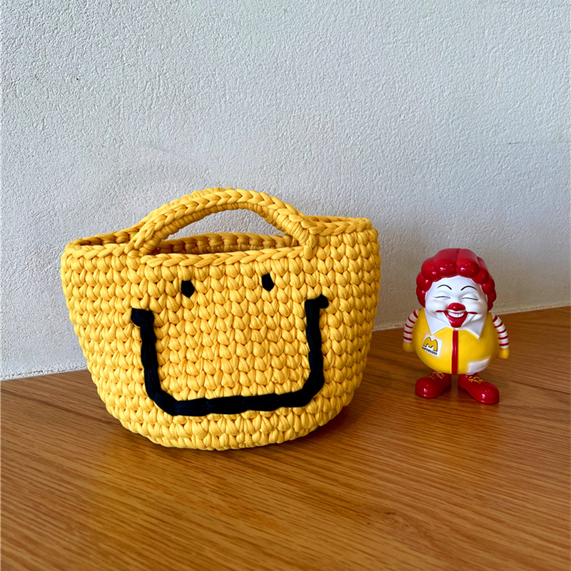 笑脸包可爱手工编织手提彩色街拍袋迷你韩版网红休闲百搭微笑敞口