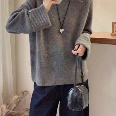 胖m大尺码398749m000斤298女7492秋冬新款圆领针冬织衫秋4慵风百