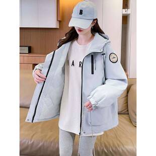 装夹新棉冲锋衣外套女学秋冬季加风绒AJ加衣2工K0OMD25款初高中厚